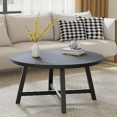 Modern 36" Round Coffee Table with Metal Legs, Center Table for Living Room