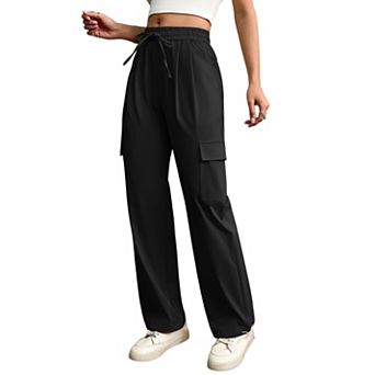 Women's High Waist Drawstring Cargo Pants, Wide Leg Multi-Pocket Casual Trousers