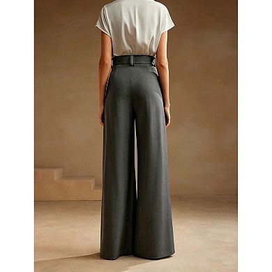 Women's High Waist Pleated Wide Leg Pants, Elegant Formal Trousers