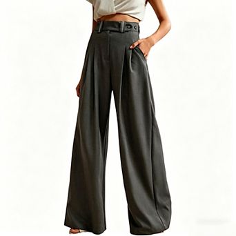 Women's High Waist Pleated Wide Leg Pants, Elegant Formal Trousers