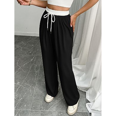 Women's High Waisted Wide Leg Pants Drawstring Loose Casual Lounge Trousers
