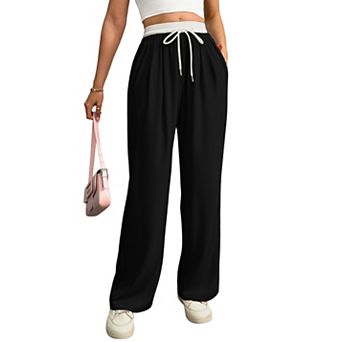 Women's High Waisted Wide Leg Pants Drawstring Loose Casual Lounge Trousers