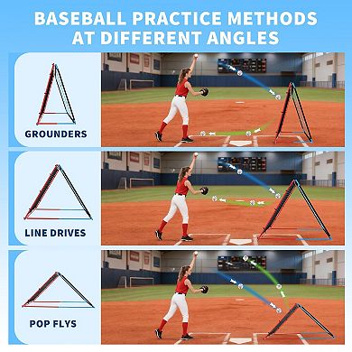 2in1 Baseball Rebounder Net with 9 Holes,Adjustable Portable Baseball Bounce Back Trainer