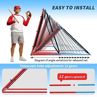 2in1 Baseball Rebounder Net with 9 Holes,Adjustable Portable Baseball Bounce Back Trainer