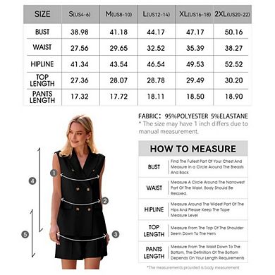 Women's Double-Breasted Blazer Vest and Shorts Set, Sleeveless Tailored Two-Piece Outfit