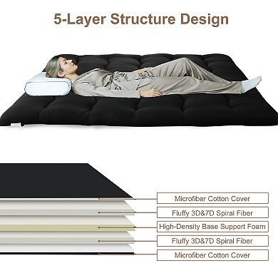Microfiber Tatami Floor Mat, Supportive Foam Guest Sleeping Bed Roll-Up Floor Mattress