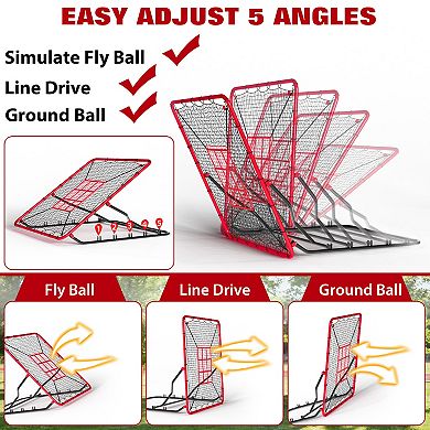 Baseball Rebounder Net 4x4.5 Ft,5 Adjustable Angles Pitching, Fielding Trainer,Heavy-Duty UV-Resista