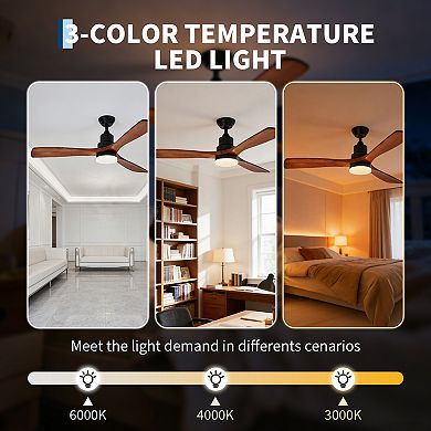 52" Ceiling Fan with Lights and Remote, 3CCT Dimmable LED,Timer, APP Control for Bedroom Living Room