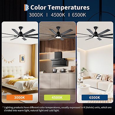 72In Black Ceiling Fan with Light,8 Plywood Blades,3CCT Dimmable LED,Remote&App Control,Living Room