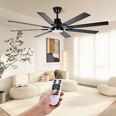 72In Black Ceiling Fan with Light,8 Plywood Blades,3CCT Dimmable LED,Remote&App Control,Living Room