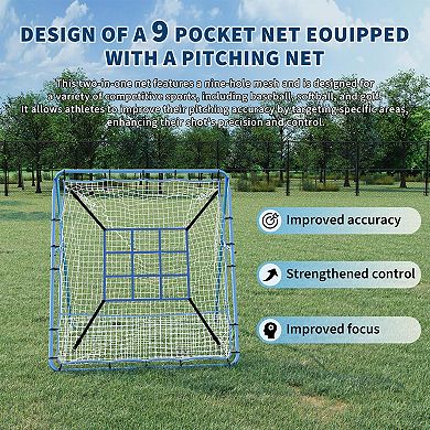 Baseball Rebounder Net with 9 Holes,Adjustable Bounce Back Trainer,Portable Multi-Sport Softball
