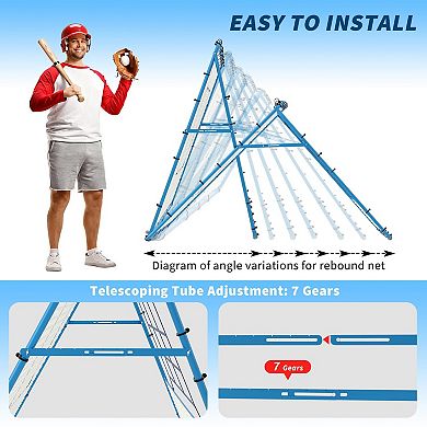 Baseball Rebounder Net with 9 Holes,Adjustable Bounce Back Trainer,Portable Multi-Sport Softball