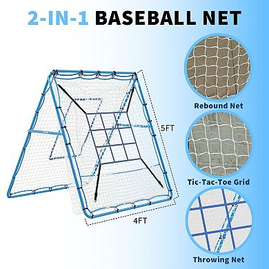 Baseball Rebounder Net with 9 Holes,Adjustable Bounce Back Trainer,Portable Multi-Sport Softball
