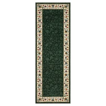 Washable Vintage Floral Bordered Rug, Low Pile Non-Slip Carpet for Living Room, Bedroom, Dining