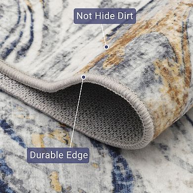 Area Rug Machine Washable Rug, Non-Slip Faux Wool Soft Floor Carpet, Low Pile Modern Abstract Rug