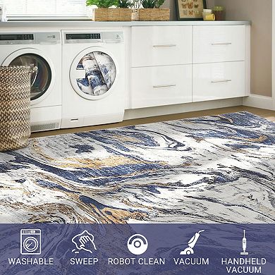 Area Rug Machine Washable Rug, Non-Slip Faux Wool Soft Floor Carpet, Low Pile Modern Abstract Rug