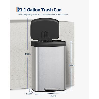 Large Capacity Stainless Steel Trash Can with Plastic Lid, Multi-Functional Utility Tape Bucket