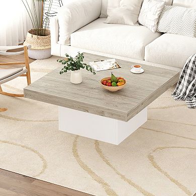 Modern 35" Square LED Coffee Table Wooden Cocktail Table for Living Room