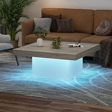 Modern 35" Square LED Coffee Table Wooden Cocktail Table for Living Room