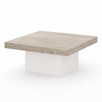 Modern 35" Square LED Coffee Table Wooden Cocktail Table for Living Room