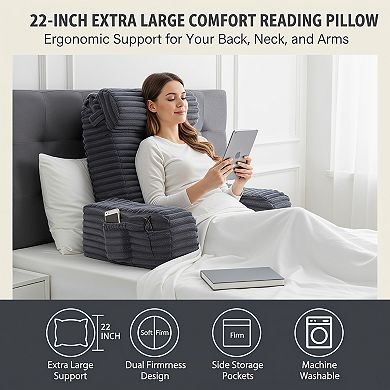XL Back Pillow for Bed Sitting Up with Built in Arms