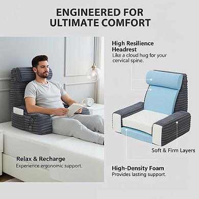 XL Back Pillow for Bed Sitting Up with Built in Arms