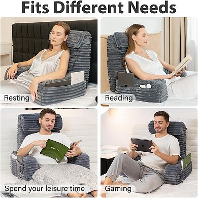 XL Back Pillow for Bed Sitting Up with Built in Arms