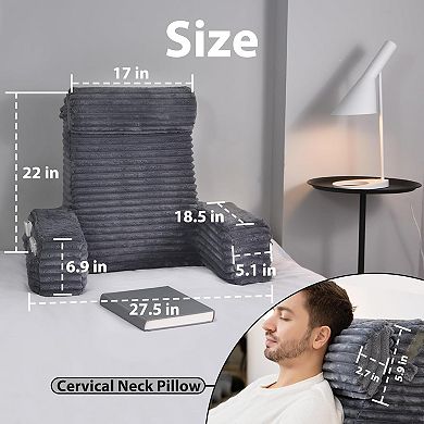 XL Back Pillow for Bed Sitting Up with Built in Arms