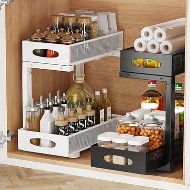 Under Sink Organizer, 2 Tier Kitchen Cabinet Storage with Pull Out Drawer for Bathroom Closet