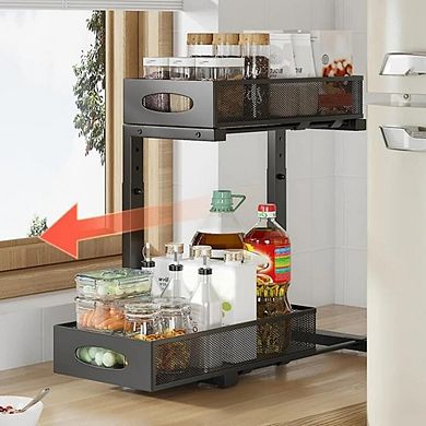 Under Sink Organizer, 2 Tier Kitchen Cabinet Storage with Pull Out Drawer for Bathroom Closet