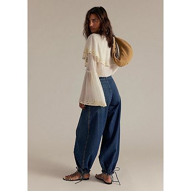 Women Wide Leg Jeans Drawstring Baggy Denim Pants