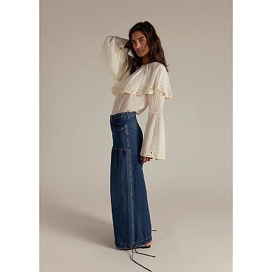 Women Wide Leg Jeans Drawstring Baggy Denim Pants