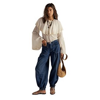 Women Wide Leg Jeans Drawstring Baggy Denim Pants
