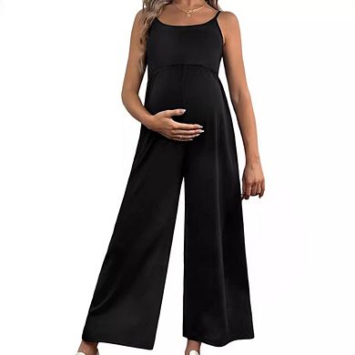 Maternity Women's Casual Baggy Spaghetti Straps Jumpsuit