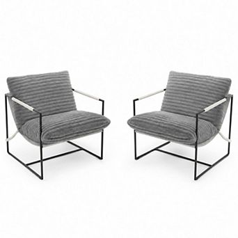 Industrial Style Accent Chair Set of 2 Upholstered Armchair Modern Reading Lounge Seating