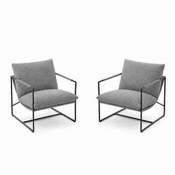 Industrial Style Accent Chair Set of 2 Upholstered Armchair Modern Reading Lounge Seating