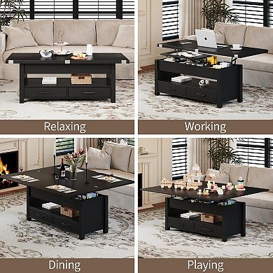 4-in-1 Multi-Function Lift Top Coffee Table Convertible Center Table with Drawers and Hidden Storage