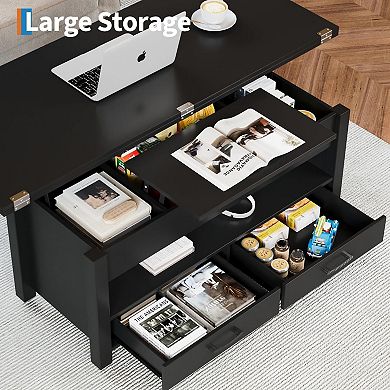 4-in-1 Multi-Function Lift Top Coffee Table Convertible Center Table with Drawers and Hidden Storage