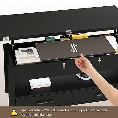 4-in-1 Multi-Function Lift Top Coffee Table Convertible Center Table with Drawers and Hidden Storage