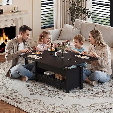 4-in-1 Multi-Function Lift Top Coffee Table Convertible Center Table with Drawers and Hidden Storage
