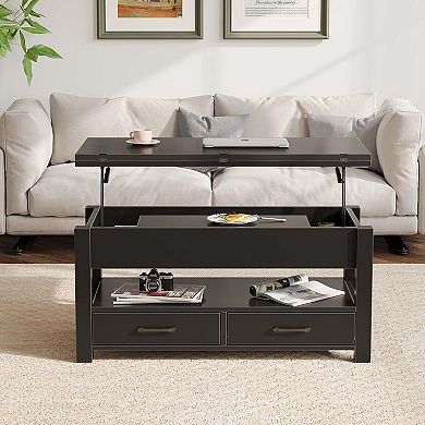 Modern Multi-Function Lift Top Coffee Table with Storage and 2 Drawers for Living Room