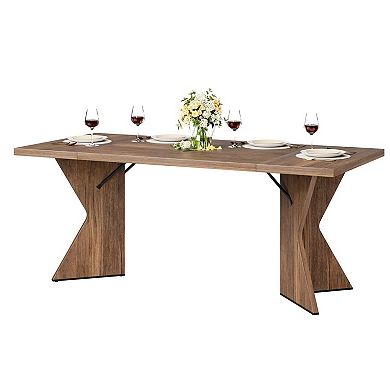 70.9'' Rustic Dining Table, Seats 6, Thick Wood Top, V-Shaped Legs for Dining, Kitchen & Office
