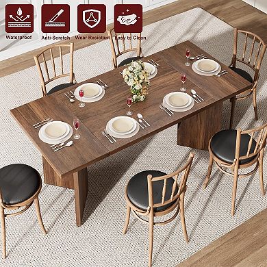 70.9'' Rustic Dining Table, Seats 6, Thick Wood Top, V-Shaped Legs for Dining, Kitchen & Office