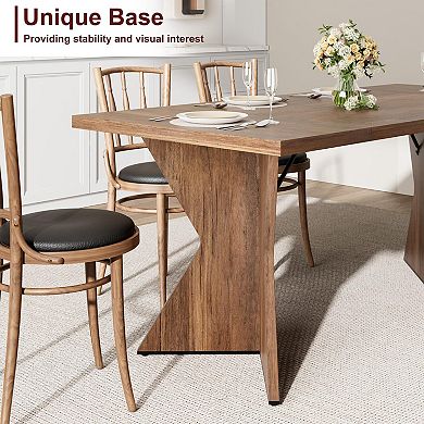 70.9'' Rustic Dining Table, Seats 6, Thick Wood Top, V-Shaped Legs for Dining, Kitchen & Office