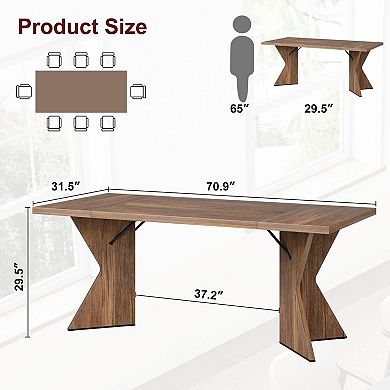 70.9'' Rustic Dining Table, Seats 6, Thick Wood Top, V-Shaped Legs for Dining, Kitchen & Office