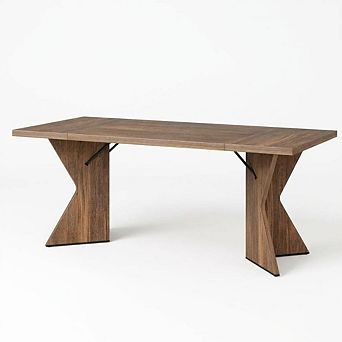70.9'' Rustic Dining Table, Seats 6, Thick Wood Top, V-Shaped Legs for Dining, Kitchen & Office