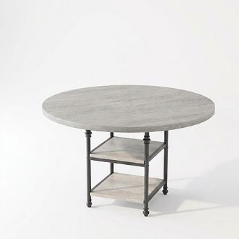 47'' Modern Round 4-Seat Dining Table, 3 tier Storage, Roman Metal Legs, Thick Desktop for Home Use