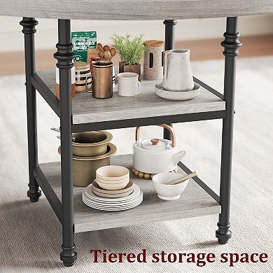47'' Modern Round 4-Seat Dining Table, 3-Tier Storage, Roman Metal Legs, Thick Desktop for Home Use