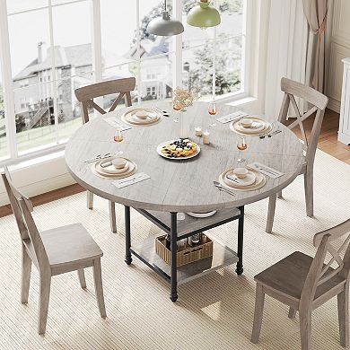 47'' Modern Round 4-Seat Dining Table, 3-Tier Storage, Roman Metal Legs, Thick Desktop for Home Use
