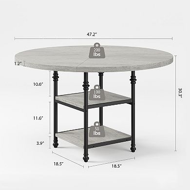 47'' Modern Round 4-Seat Dining Table, 3-Tier Storage, Roman Metal Legs, Thick Desktop for Home Use